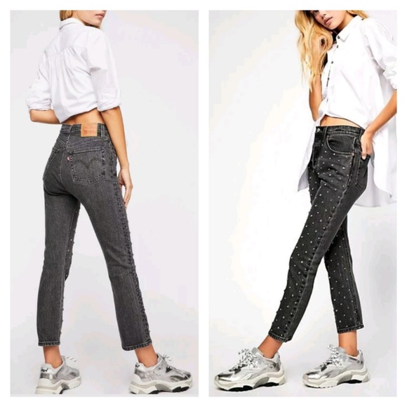 Levi's 501 Studs &"Crystals" Cropped Jeans - Picture 1 of 8